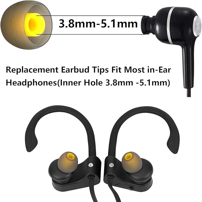 Earbud Replacement Tips Silicone Earbud Tips Earbud Covers Fit for in-Ear Headphones (Inner Hole 3.8mm -5.1mm) Earbud Rubber Tips Eartips 9 Pairs S/M/L