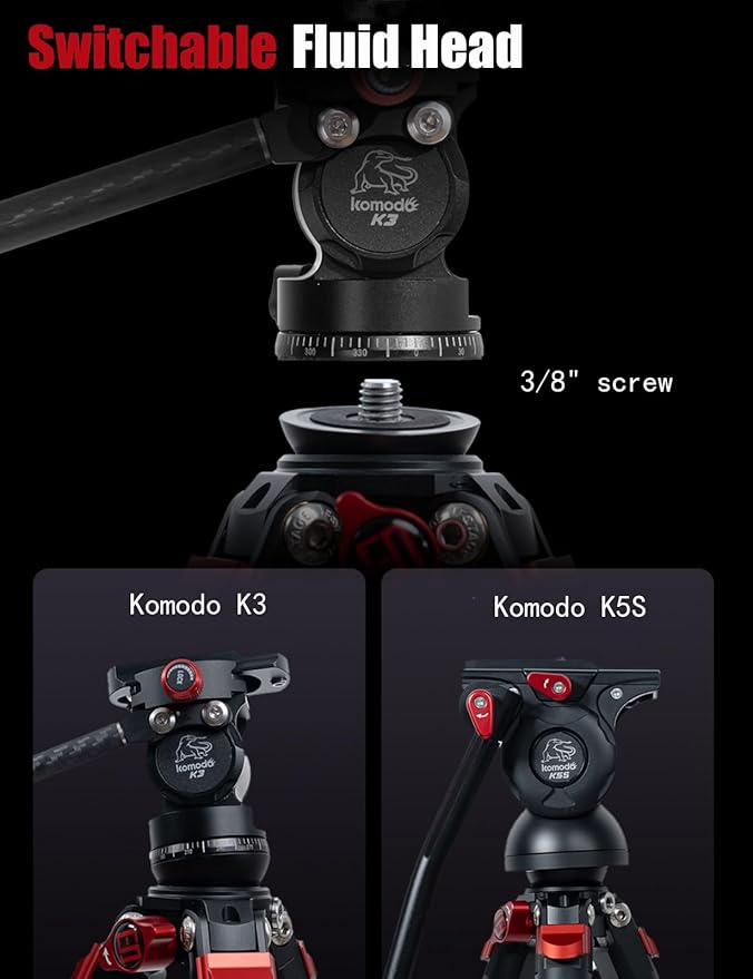 IFOOTAGE Gazelle TA3B+Komodo K3 Aluminum Camera Tripod with Fluid Head,Portable Travel Tripod,for Professional Photography, Content Creation, Vlogging and Video Production