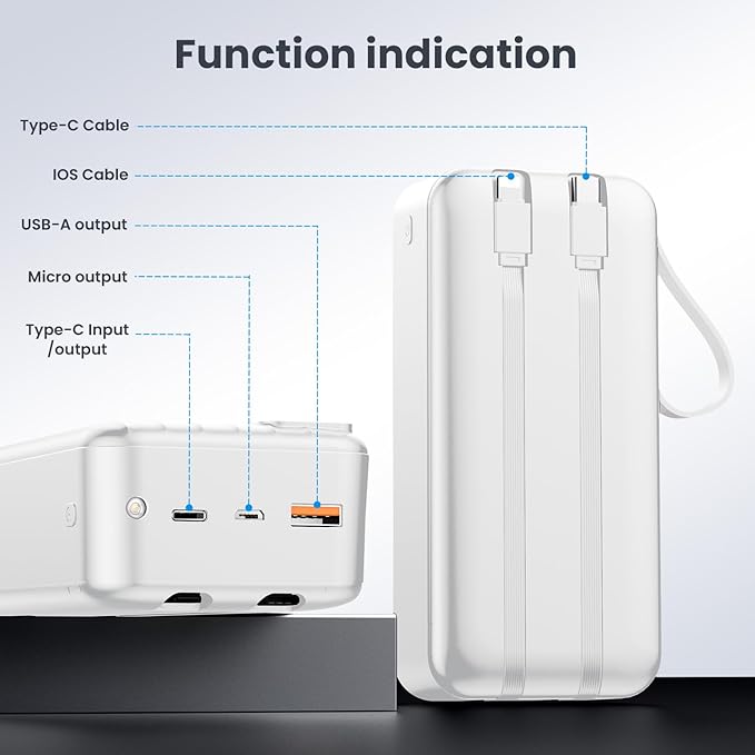 Portable Charger 50000mAh Power Bank with 2 Built-in Cable,22.5W Fast Charging External Battery Pack,LED Display USB-C Portable Cell Phone Charger for iPhone 16/15/14/13 Pro,Android,Samsung Galaxy,Etc