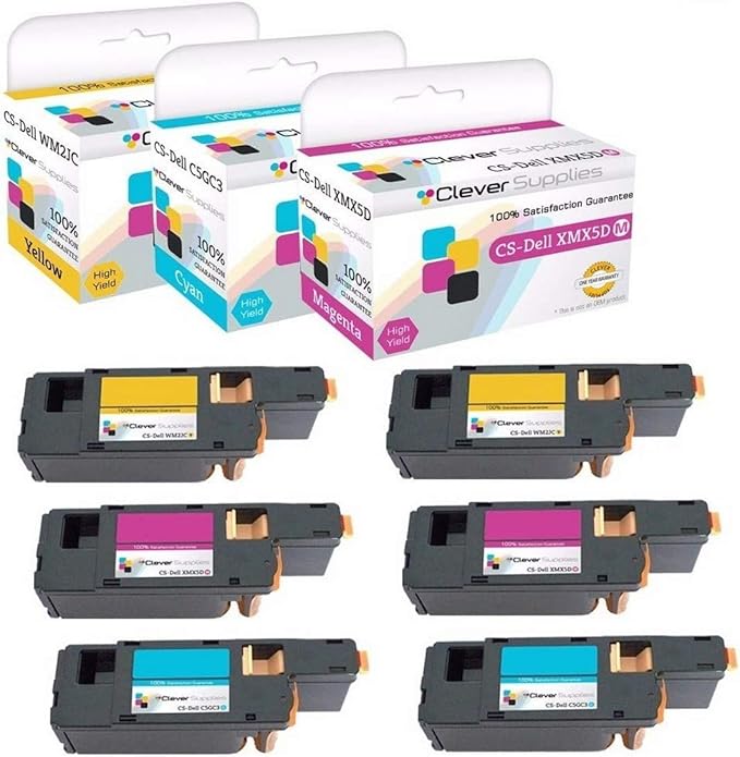 CS Replacement Toner Cartridge Compatible with Dell 1250 C5GC3 Cyan XMX5D Magenta WM2JC Yellow 1250 1250c 1350 1350cnw C1760 C1760nw C1765 C1765nf C1765nfw 1355CN 1355CNW 6 Color Set