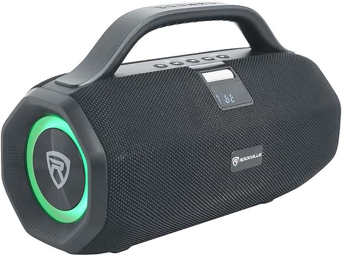 Rockville SONIC-50L Portable Bluetooth Speaker, 50W Stereo Sound, Dual LED Rings, IPX5 Water-Resistant, Upto 24-Hour Battery, TWS, USB/TF Card/AUX/Mic Inputs, for Outdoor and Indoor Events