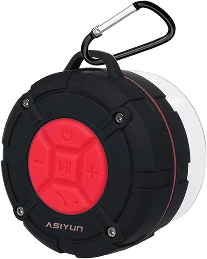 Shower Speaker, IPX7 Waterproof Bluetooth Speaker with HD Bass, Suction Cup & Durable Hook, Built-in Mic for Hands-Free Calls, Pool, Beach, Outdoor(Red)