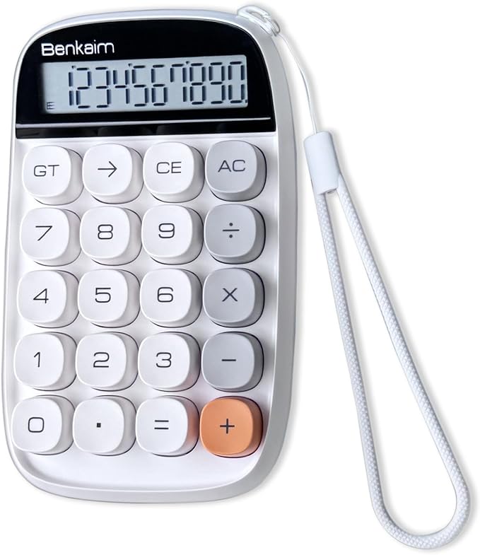 Benkaim Desktop Calculator - Basic Standard 10 Digit Large LCD Display, Cute Desk Accessory for School, Office and Business Use (White)
