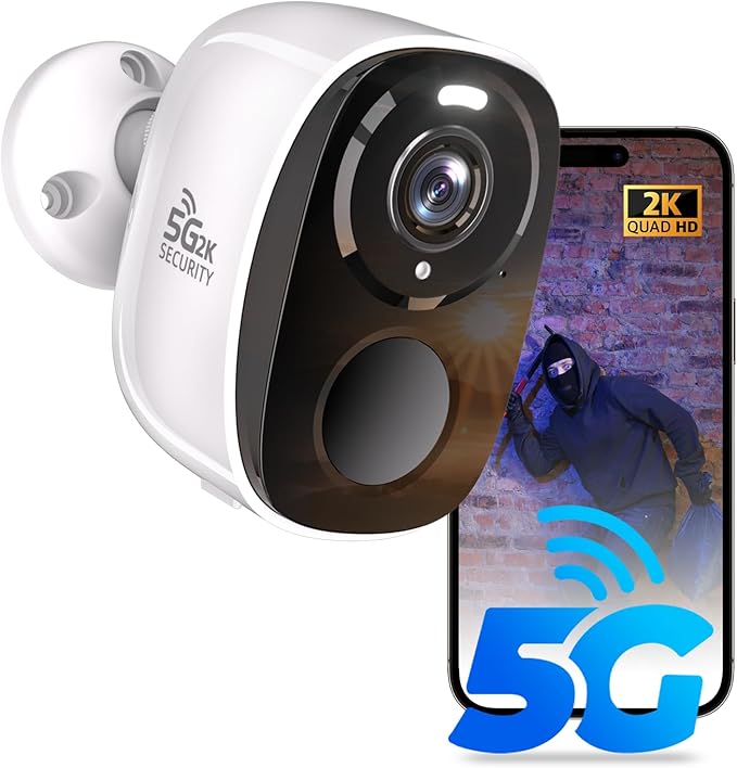 5G/2.4G WiFi Security Cameras Wireless Outdoor,2K Battery Powered Home Indoor Camera with AI Motion Detection, Siren,Color Night Vision, 2-Way Talk, IP65 Waterproof, Works/Alexa, Cloud/SD