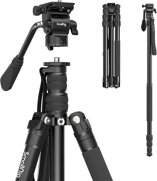 SmallRig CT180 Video Tripod, 72" Camera Tripod Monopod with Fluid Head, Aluminum Camera Tripod, 360° Panorama Fluid Head for Travel, Video, Live Streaming, Vlogging- 3760B