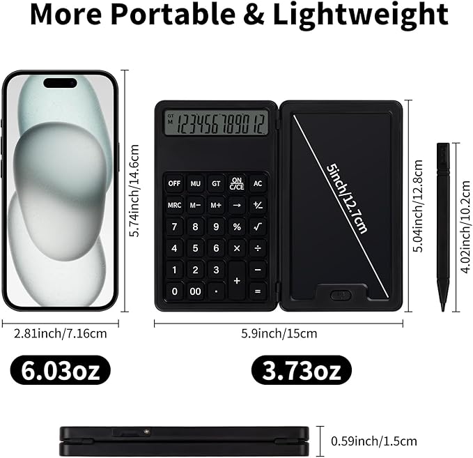 Desk Portable Basic Calculator with Notepad and Stylus, 12 Digit Large Display Multi-Function for Office, School, Home & Basic Financial (Black)