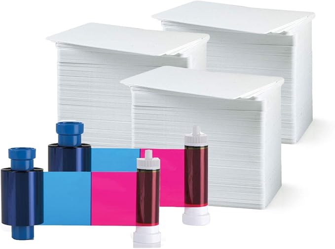 Bodno Magicard MA300YMCKO x 2 Color Ribbon - YMCKO - 600 Prints Premium CR80 30 Mil Graphic Quality PVC Cards - Qty 300