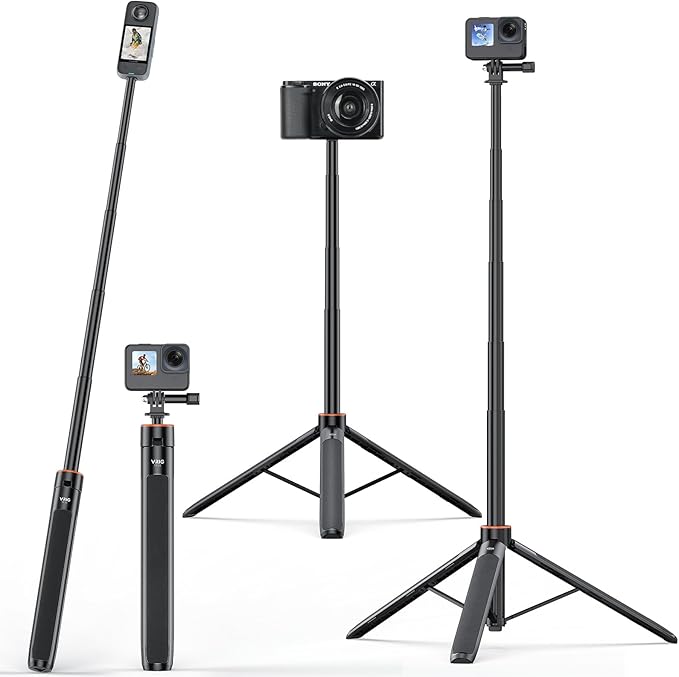 VRIG TP21 54inch Telescopic Selfie Stick Long with Tripod, Waterproof Hand Grip with 1/4" Screw for Insta360 X5/X4 /X3/X2 /ACE PRO, DJI Osmo Action 5Pro/4/3,Pocket 3,GoPro Hero 13 12 11 10 9