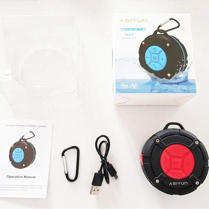 Shower Speaker, IPX7 Waterproof Bluetooth Speaker with HD Bass, Suction Cup & Durable Hook, Built-in Mic for Hands-Free Calls, Pool, Beach, Outdoor(Red)