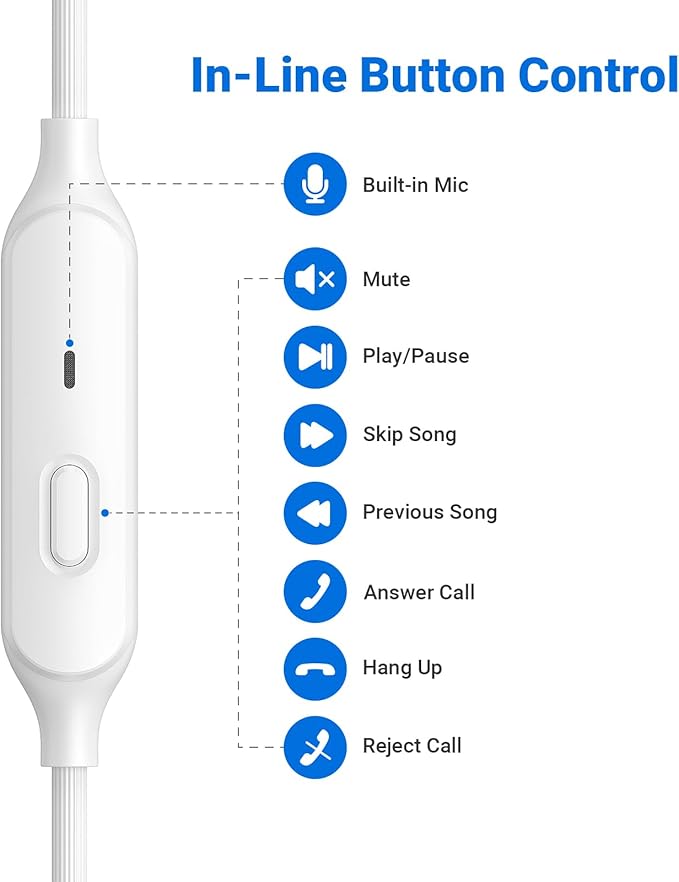 Earbuds Wired 3.5mm Headphones for School PC, Noise Cancelling Ear Buds Wired with Microphone Case Magnet Wire Plug in Earphones for HP/Surface/Acer Computer Laptop Chromebook Corded Headphone, White