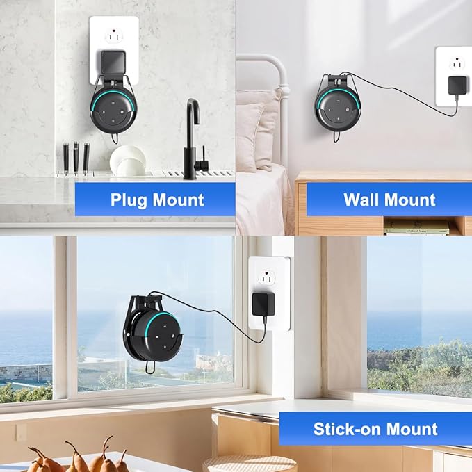 suptek Wall Mount Holder, for Echo Dot 3rd Gen, Outlet Wall Mount Stand for Alexa, with Built-in Cable Management, Wall Screw or Stick-on Option, 2Packs, S5B-2