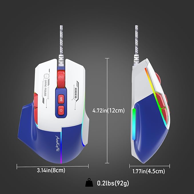 Gaming Mouse, Wired Gaming Mouse with RGB Backlit, 7200DPI Adjustable, PC Gaming Mice with 7 rogrammable Macro Buttonsg, Ergonomic Mouse Gamer for PC, Desktop, Mac，Laptop, Chromebook.