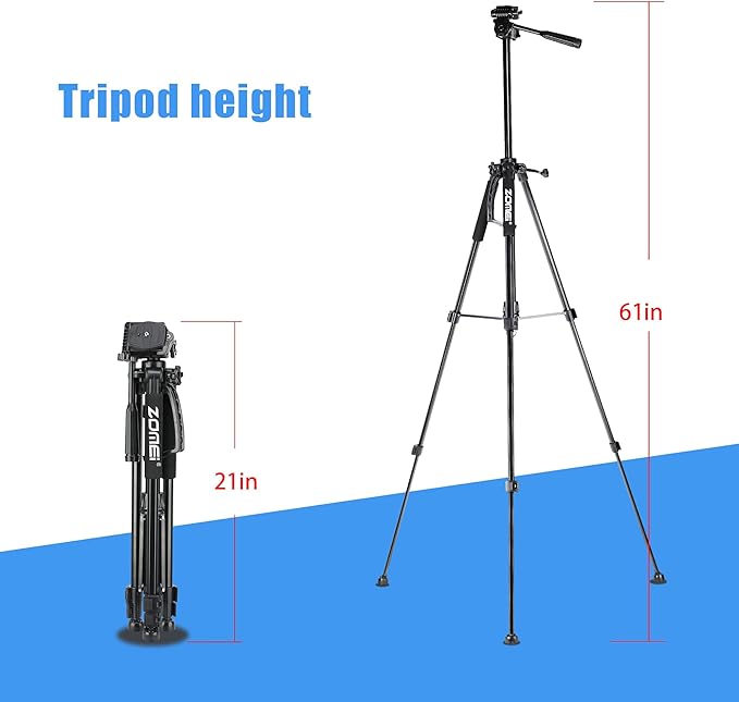 61’’ Camera Tripod,Cell Phone Tripod Stand with Travel Bag and Phone Holder, Professional Travel DSLR Tripods Compatible with Cameras, Cell Phones, Projectors, Webcams, Spotting Scopes