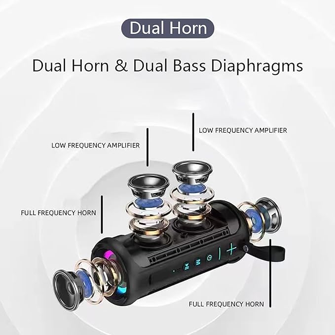 Portable Bluetooth Speakers, Multifunctional 20W Outdoor Waterproof High-Power Bluetooth Speaker with Dual Speakers, Bass Boost, IPX6 Water Resistance, RGB Lighting, & 2400mAh Battery (Black)