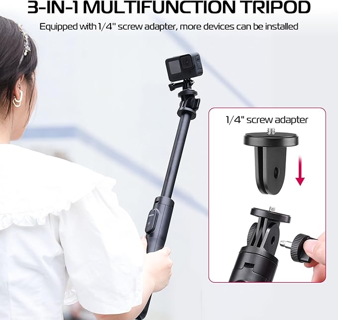 ULANZI SK-03 Selfie Stick Tripod, 64" Professional Stable Phone Tripod Stand for Smartphone/Action Camera, 3 in 1 Extendable Phone Holder with Detachable Remote for Travel Selfies Video Recording Vlog