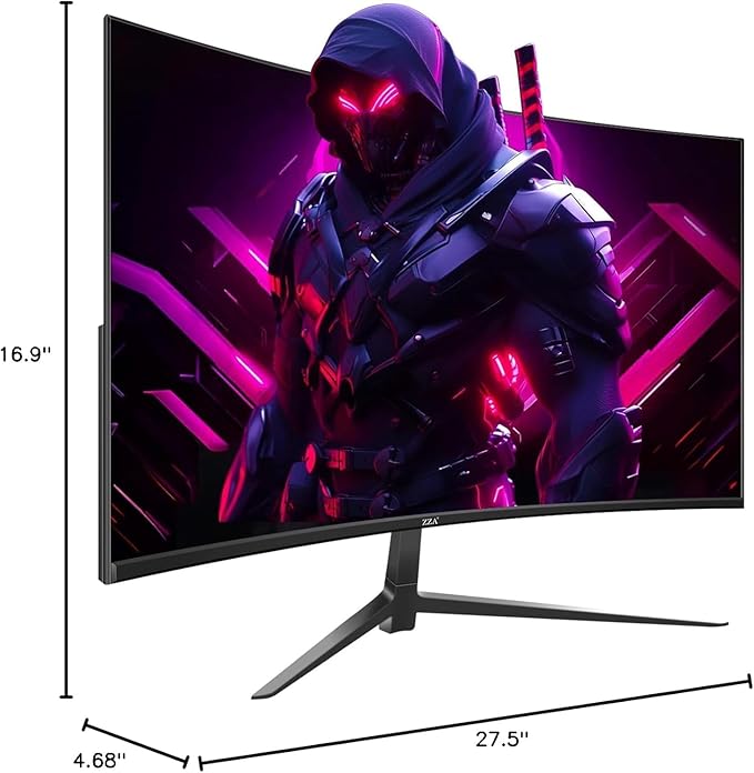 ZZA 27 Inch Gaming Monitor,27'' FHD Curved Monitor,280Hz Gaming Monitor,1ms Computer Monitor,Eye-Care Display with HDMI,DP,FreeSync,Wall Mountable for Office and Home