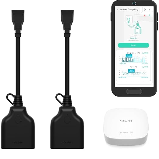 YoLink Smart Outdoor Plugs with Energy Monitoring & Hub Kit, Two 1800W 15A Smart Plugs, Compatible with Alexa, Google, IFTTT, 1/4 Mile World's Longest Range, Black, YS1603-UC+2YS6803-UC