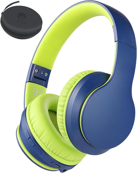 rockpapa E7 Over Ear Wireless Bluetooth Headphones with Mic Include Travel Case, Foldable Wired/Wireless Headphones with Microphone for Kids Childrens Boys Girls Teen Youth Adult Blue Green