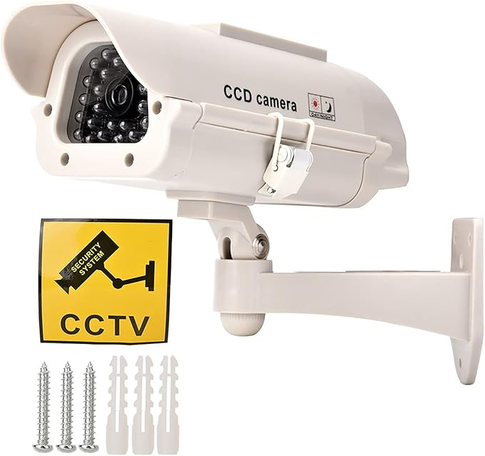 Solar Power Simulated Cameras Dummy Fake Camera with LED Light CCTV Camera ome Surveillance Simulation Monitor Home Security Systems for House, Shops, Warehouse,Office,Garden