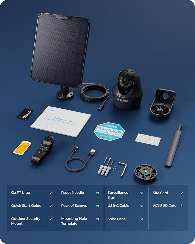 REOLINK 4K 4G LTE Cellular Security Camera, 8MP No WiFi Solar Powered, Pan Tilt 360° with Smart Detection, Color Night Vision, Local Storage, SIM+32GB SD Card Included, Go PT Ultra-Grey+Solar Panel 2