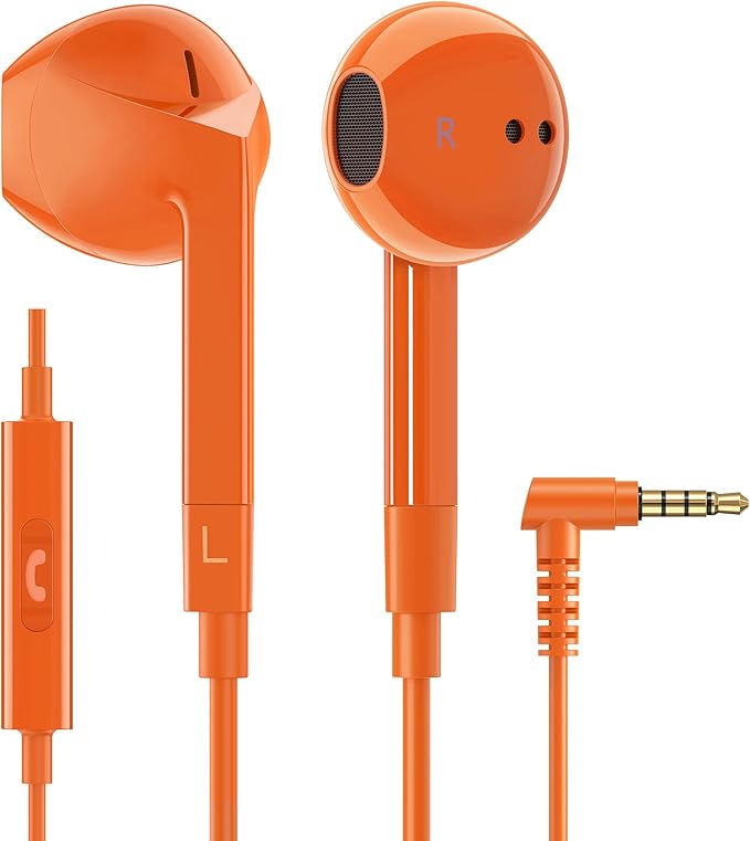LUDOS FEROX Wired Earbuds in-Ear Headphones, 5 Years Warranty, Earphones with Microphone, Noise Isolation Corded for 3.5mm Jack Ear Buds for iPhone, Samsung, Laptop, Kids, School Students - Orange