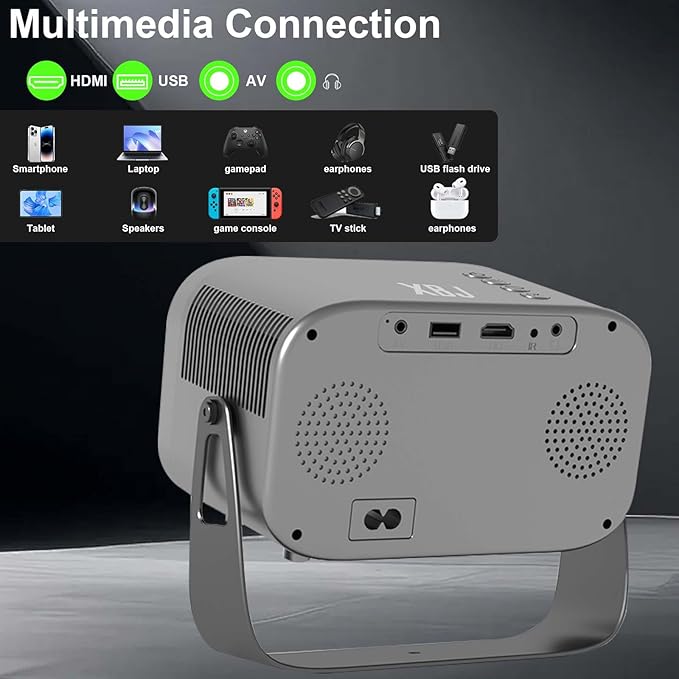 [Built-in Apps/Electric Focus/300 ANSI] K6 Mini Portable Projector, Wifi 6, Bluetooth, Smart Movie Projector for Bedroom, Support 4K, Auto Keystone, Compatible with TV Stick/Smartphone/Laptop