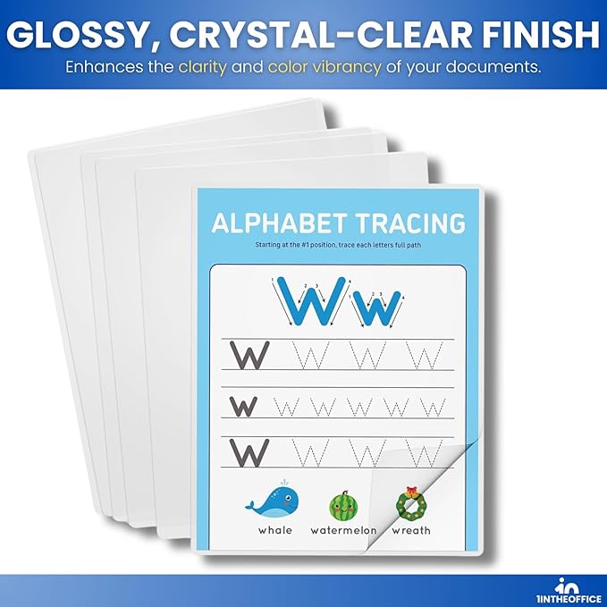 1InTheOffice Laminating Sheets 5 mil, Lamination Sheets 9 x 11.5, Thermal Pouch, Letter Size Clear, 100 Pack