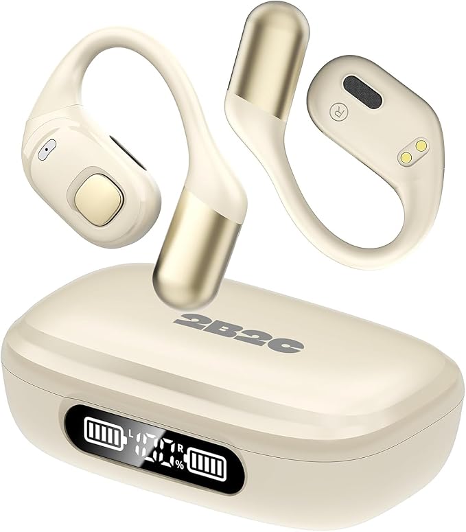 Open Ear Earbuds, Bluetooth 5.3 Wireless Air Conduction Headphones with Mic, LED Display Charging Case&Fast Charging, Ultra-Light Weight, 80H Playtime Earbuds for Work, Sports (White)