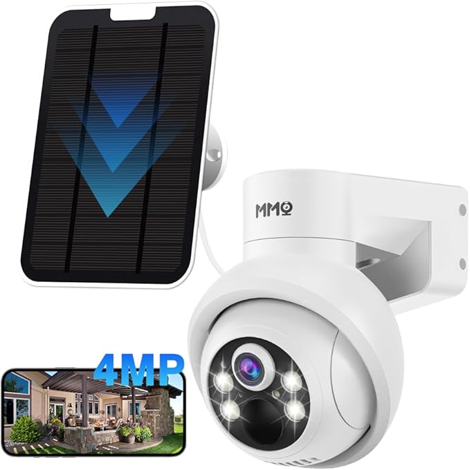 MMQ Solar Security Cameras Wireless Outdoor, 4MP PTZ Powered Security Cameras for Home, Security Camera Outside with PIR Motion Detection, Color Night Vision, Two Way Audio, Compatible with Alexa
