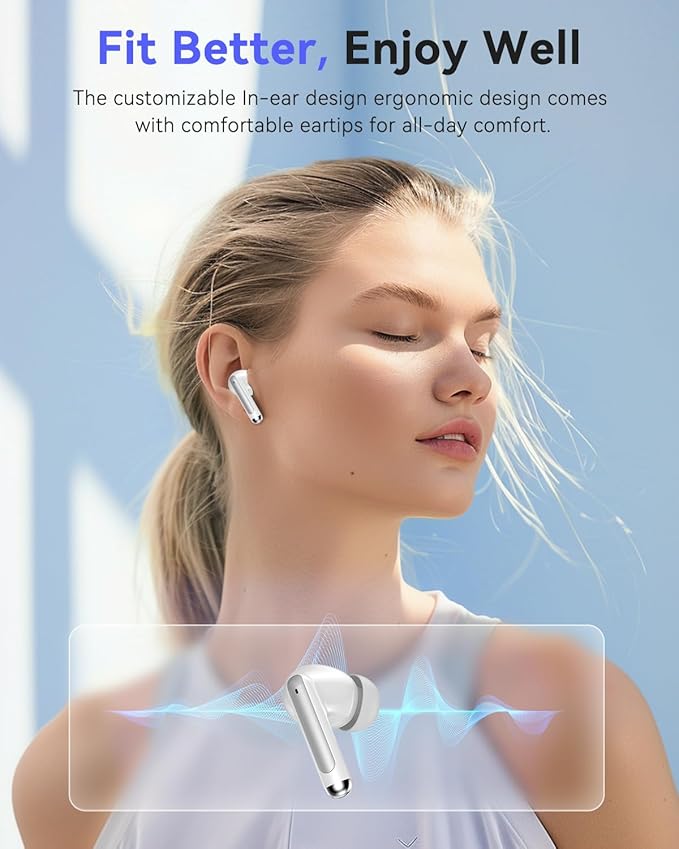 Bluetooth Headphones True Wireless Earbuds 42H Playback LED Power Display Earphones with Charging Case IPX7 Waterproof in-Ear Ear Buds with Mic for Sports, White