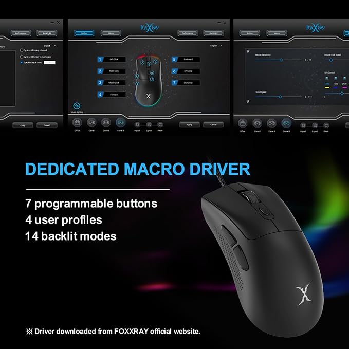 SM-91 Wired Gaming Mouse for PC Laptop, 60g Lightweight, Ergonomic Design, 7200 DPI, 7 Programmable Buttons and RGB Lighting, Anti-Slip Grip, 6ft (1.8m) Braided Cable, Plug and Play