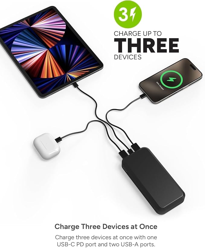 Mophie powerstation prime20 - Ultra-Compact Portable Power Bank with 20,000mAh Internal Battery, 18W USB-C PD Fast Charging, 3-Device Simultaneous Charging, Best Dad