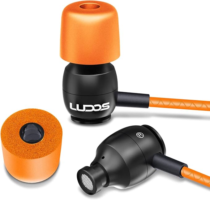 LUDOS Clamor Wired Earbuds in-Ear Headphones, 5 Years Warranty, Earphones with Microphone, Noise Isolating Ear Buds, Memory Foam for iPhone, Samsung, School Students, Kids, Women, Small Ears - Orange