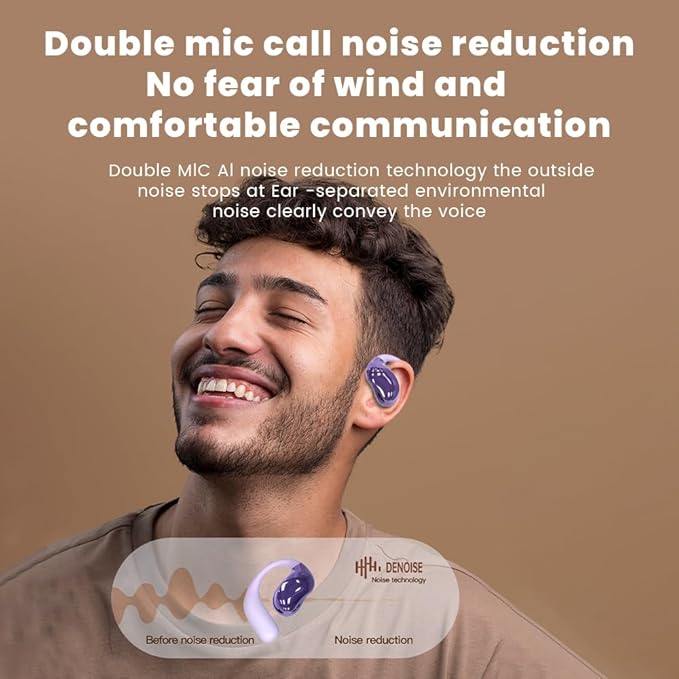 Open Ear Earbuds Ultra Comfort Wireless Bluetooth 5.4 Headphones Over The Ear Earbuds with Intelligent Touch Screen EarHooks IPX7 Waterproof Bone Conduction Earphones for Fitness Sports-Purple