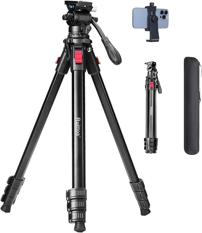 Travel Tripod, 68" Camera Fluid Tripod Lightweight Aluminum Portable for DSLR/SLR Cameras, Video Camcorders, Action Cameras, Phones, Telescopes...11lbs (TM66-FB1)