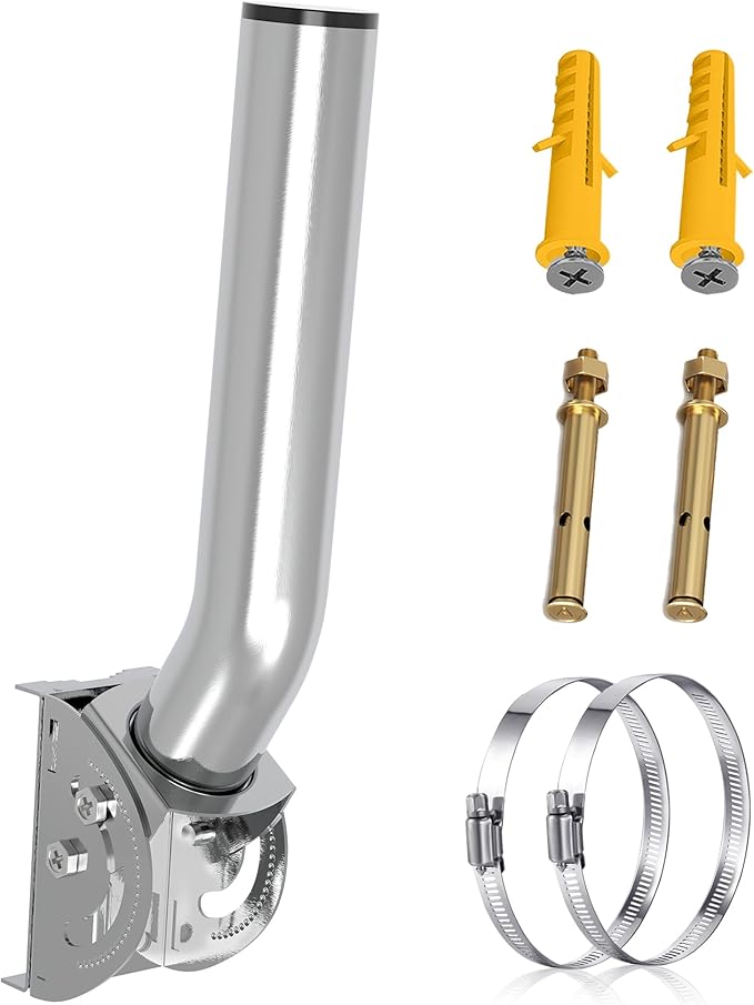 Universal Antenna Pole Mount, 12''(H) - Φ1.38‘’ Stainless Steel 430 Pole and Wall-Mounted Mounting Bracket Mast Kit for Outdoor TV Antennas, Access Point, Weather Station, Wireless Bridge CPE and More