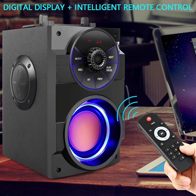 Bluetooth Speaker, 11W Portable Wireless Speaker with Subwoofer, LED Lights, FM Radio, Remote Control, Booming Bass, MP3 Player Powerful Speakers Suitable for Travel, Indoor and Outdoor