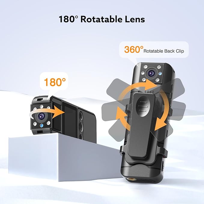 Z11 4K Body Camera with Audio and Video Recording, 128GB Small Body Cam with 180° Rotating Lens, 6HR Battery & Night Vision, Wearable Camera for Pet, Home, Office, Security Police Law Enforcement