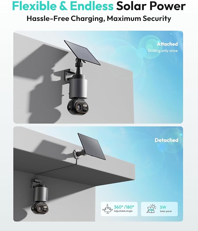 BOTSLAB Security Cameras Wireless Outdoor, 4 Cam-Kit with HomeBase, 4K Color Night Vision, Solar Security Camera System with 360° Pan&Tilt, No Monthly Fee, 32GB Local Storage Up to 16TB,AI Recognition