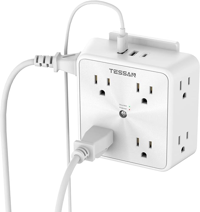 Surge Protector 8 Outlet Extender, TESSAN Multi Outlet Splitter with 3 USB Wall Charger (1 USB C Port), 3-Sided Multiple Plug Power Strip 1700J, Charging Station for Home Office Dorm Room