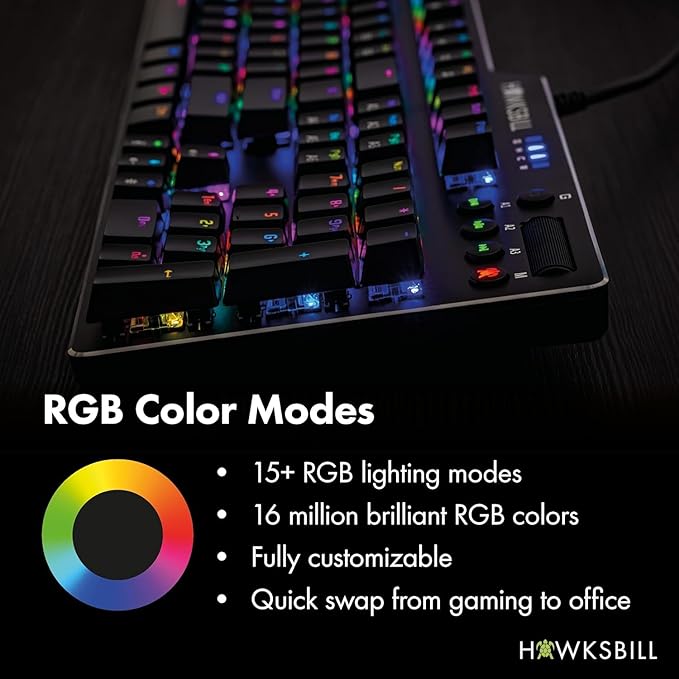 Scorpion V1 Wired Mechanical Gaming Keyboard - USB-A W/USB-C Connection Adaptor – Tactile & Clicky – Brilliant RGB Lighting Customizable Keys & Multimedia Function 104 Keys