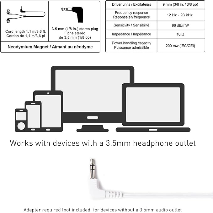 Panasonic ErgoFit Wired Earbuds, 3.5mm Jack In-Ear Headphones Wired with Dynamic Crystal-Clear Sound and Soft Ergonomic Custom-Fit Earpieces (S/M/L), for Phones and Laptops - RP-HJE120-N (Rose Gold)