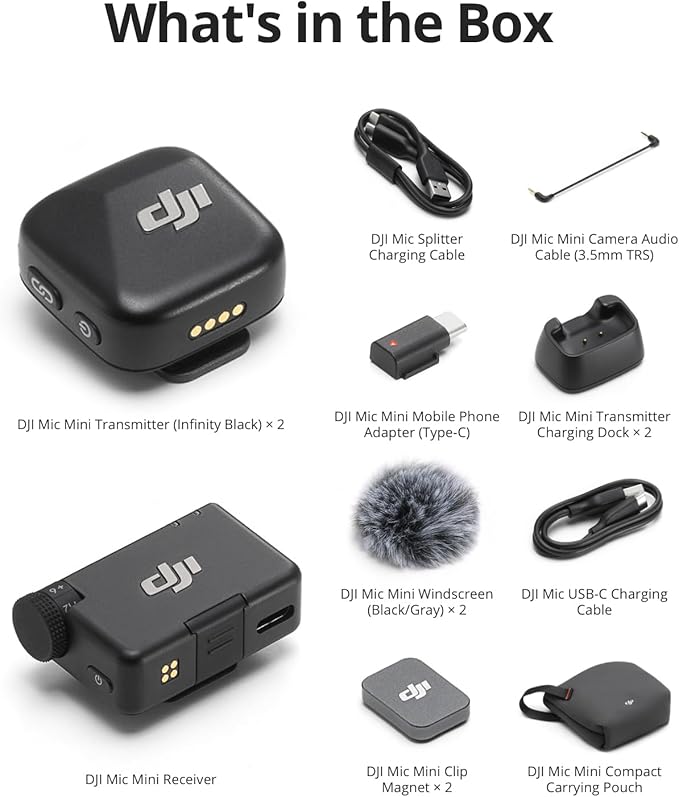 DJI Mic Mini (2 TX + 1 RX), Detail-Rich Audio, Wireless Lavalier Microphone for Camera/Android, 2-Person Vlog, Team Production