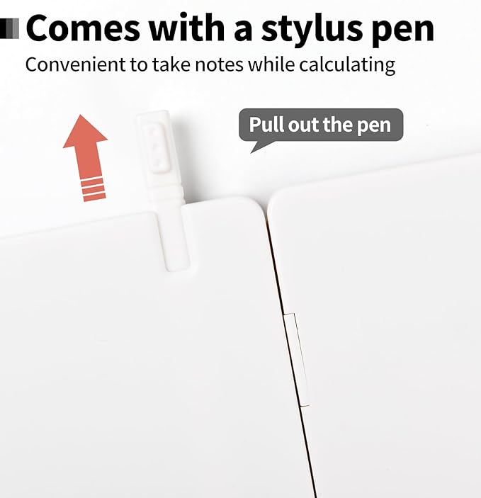 Desk Portable Basic Calculator with Notepad and Stylus, 12 Digit Large Display Multi-Function for Office, School, Home & Basic Financial (White)