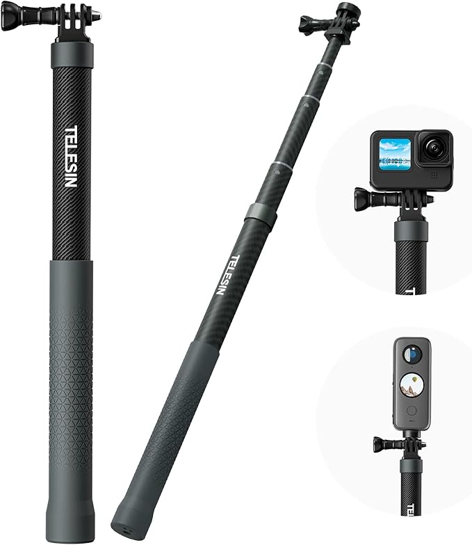 TELESIN Selfie Stick Long Pole Invisible for GoPro (120cm/47.2in), Carbon Fiber Waterproof Extension Monopod for GoPro 13 12 11 10 DJI Osmo Nano Action 5 Pro Pocket 3 Insta360 X5 X4 GO3 Ace Pro 2