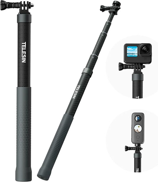 TELESIN Selfie Stick Long Pole Invisible for GoPro (120cm/47.2in), Carbon Fiber Waterproof Extension Monopod for GoPro 13 12 11 10 DJI Osmo Nano Action 5 Pro Pocket 3 Insta360 X5 X4 GO3 Ace Pro 2