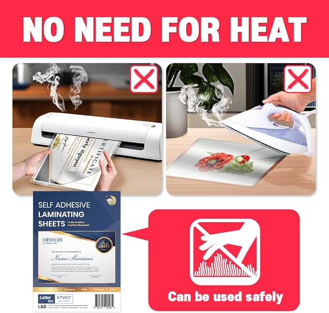 No Heat Laminating Sheets Self Sealing 8.7 x 12.2 Inch, 20 Pack, 4mil Thickness, Transparent, No Machine Self Adhesive Laminating Sheets, Protect documents and Photos [Letter Size] by HA SHI