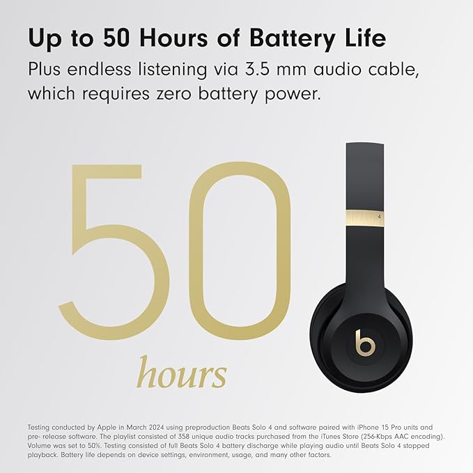 Beats Solo 4 - Wireless Bluetooth On-Ear Headphones, Apple & Android Compatible, Up to 50 Hours of Battery Life - Black & Gold