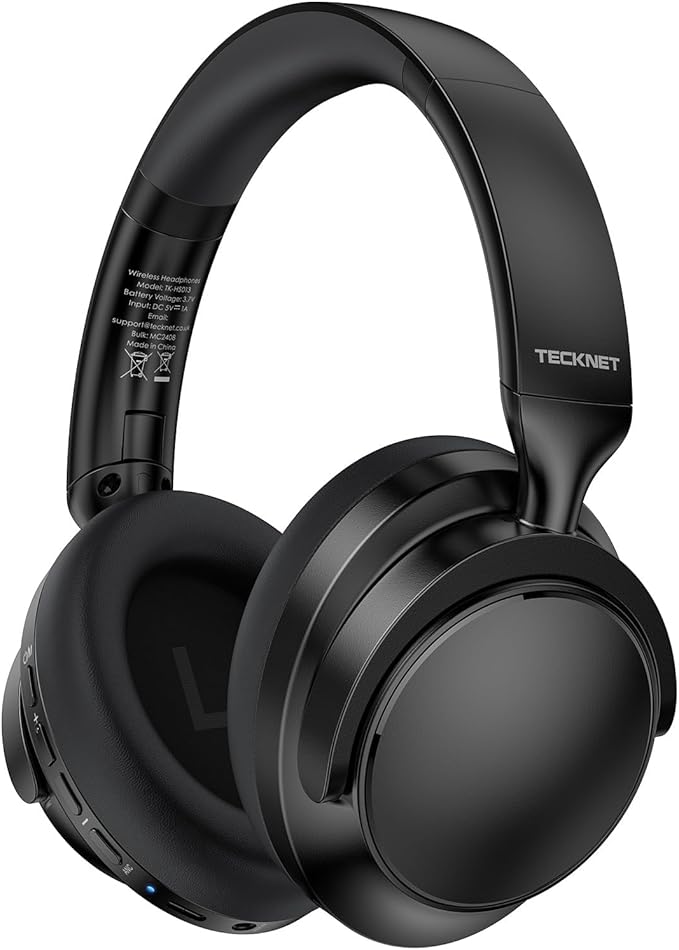 TECKNET Noise Cancelling Headphones Wireless & Wired, 70H Playtime Bluetooth Headphones Wireless Over Ear Built-in Mic, 3.5mm Cable Dual Connection Foldable Headset Comfort for Home Office Travel