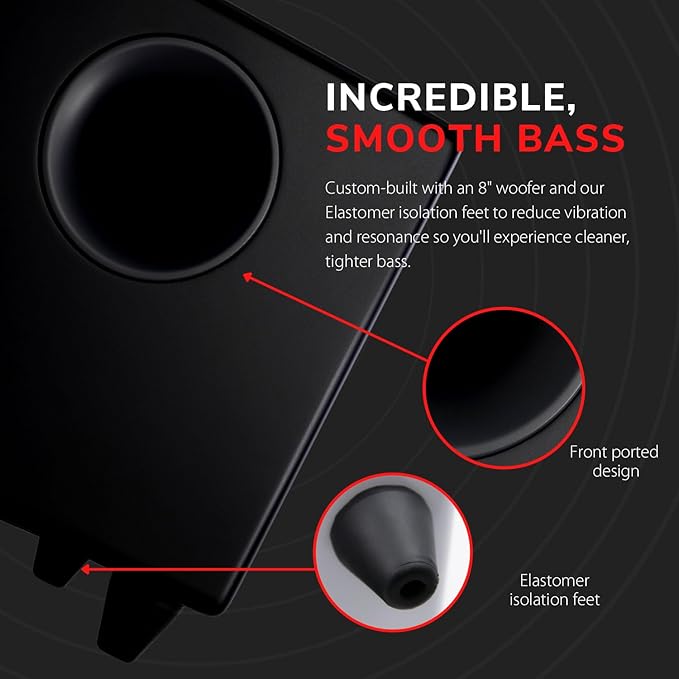 Audioengine S8 Powered Subwoofer Speaker - 250W 8-inch Home Woofer with Built-in Amplifier and Dual Audio Inputs for Home Audio